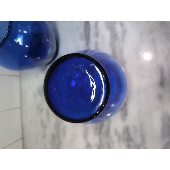 Cobalt Blue Glass Flower Vase Pair, 7.5" Height, Ginger Jar Set, Wedding Decor - Picture 7 of 9